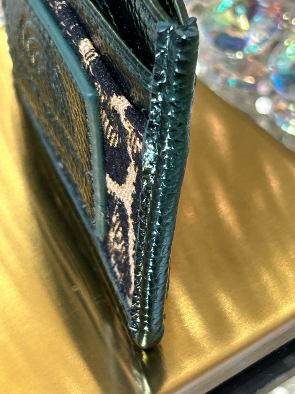 Kurt Geiger Metallic Teal and Tan Leopard Jacquard Card Case Approx. 4x 2.5 - Picture 9 of 10